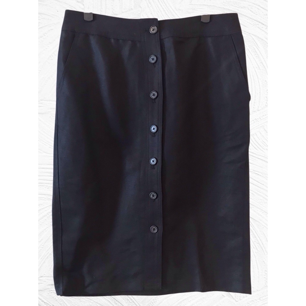 Ralph Lauren pencil Linen Skirt Black US Sz‎ 2 Straight RL Button front classic